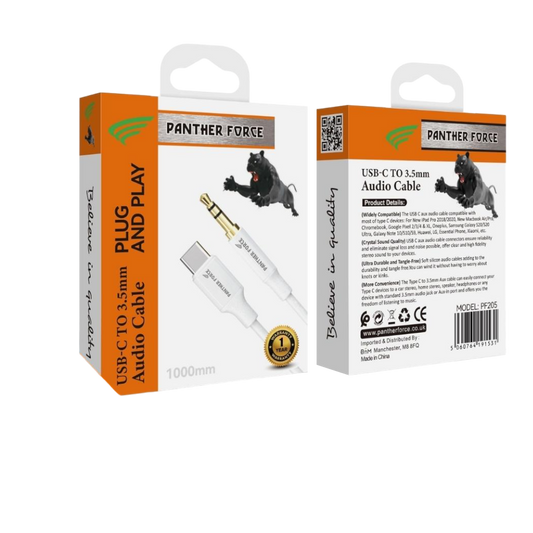 PF205- Panther Force Type-C AUX - Extended Length for Convenient Charging and Syncing of Your Phone