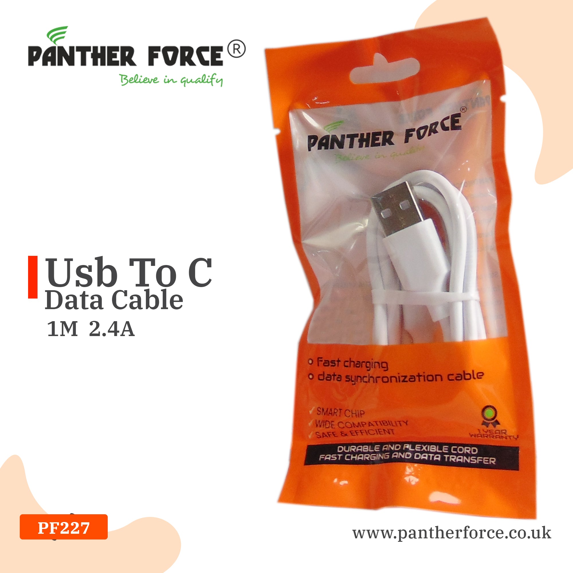 PF227 - Panther Force Type-C Charging Cable – Poly Bag Pack