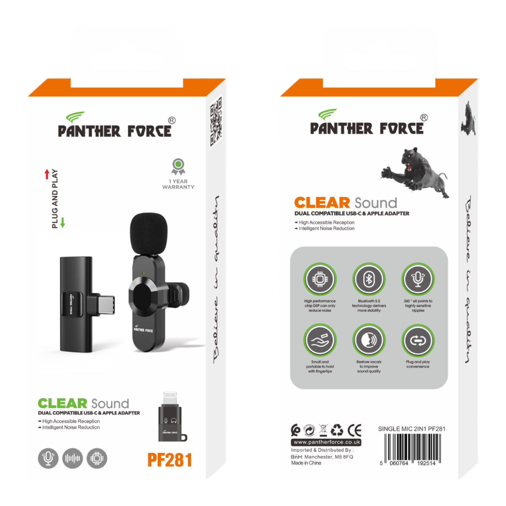 PF282- PANTHER FORCE CLEAR SOUND DUAL COMPATIBLE USB-C & APPLE ADAPTER