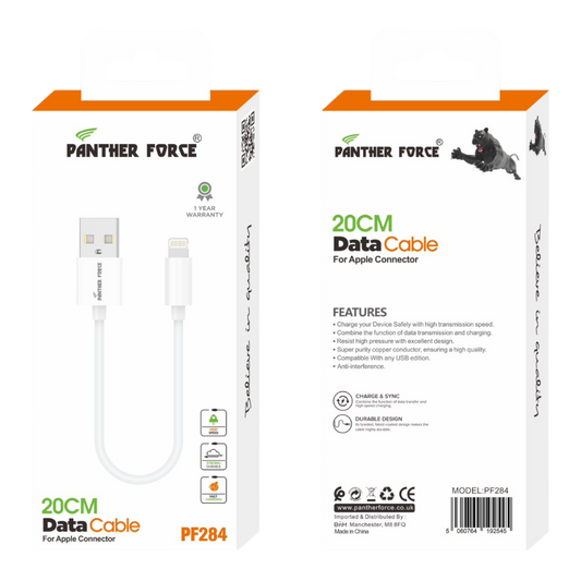 PF284- Panther Force 20cm Data Cable Apple Connector - Fast Charging and Data Transfer