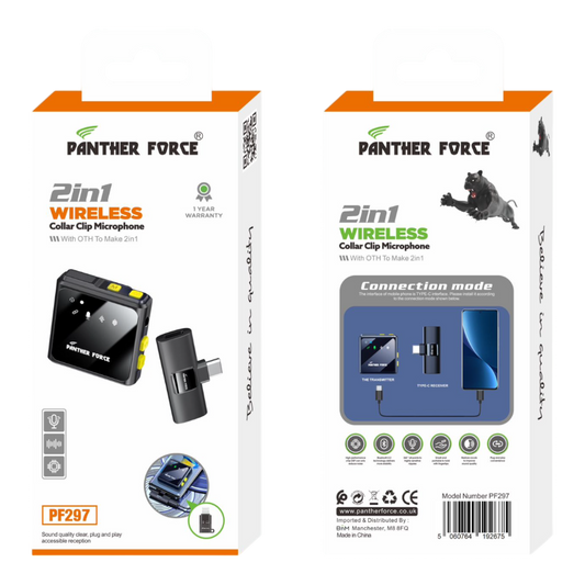 PF297- PANTHER FORCE 2 IN 1 WIRELESS COLLAR CLIP MICROPHONE