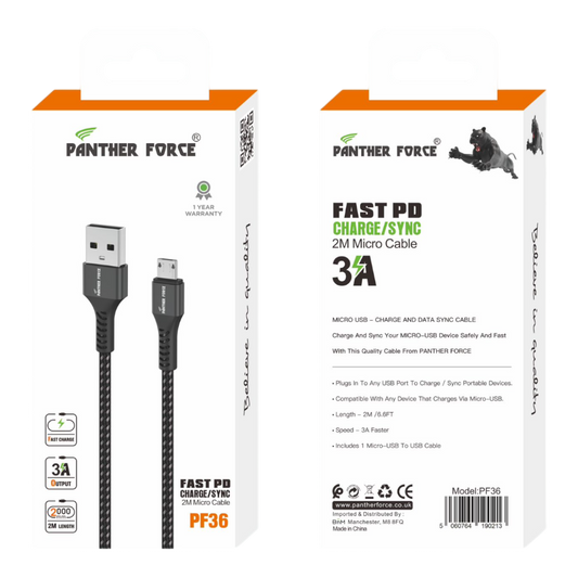 PF36- Panther Force 3A 2M Cable for Micro - Fast Charging and Data Transfer