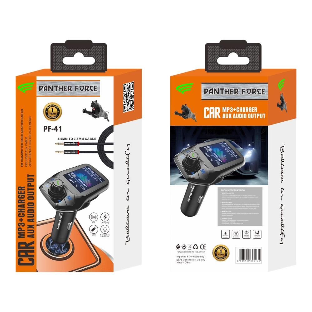 Panther Force Fm Transmitter – 2.4a – Car Mp3 And Charger Aux Audio Output (A2dp – 4edr) - PF41