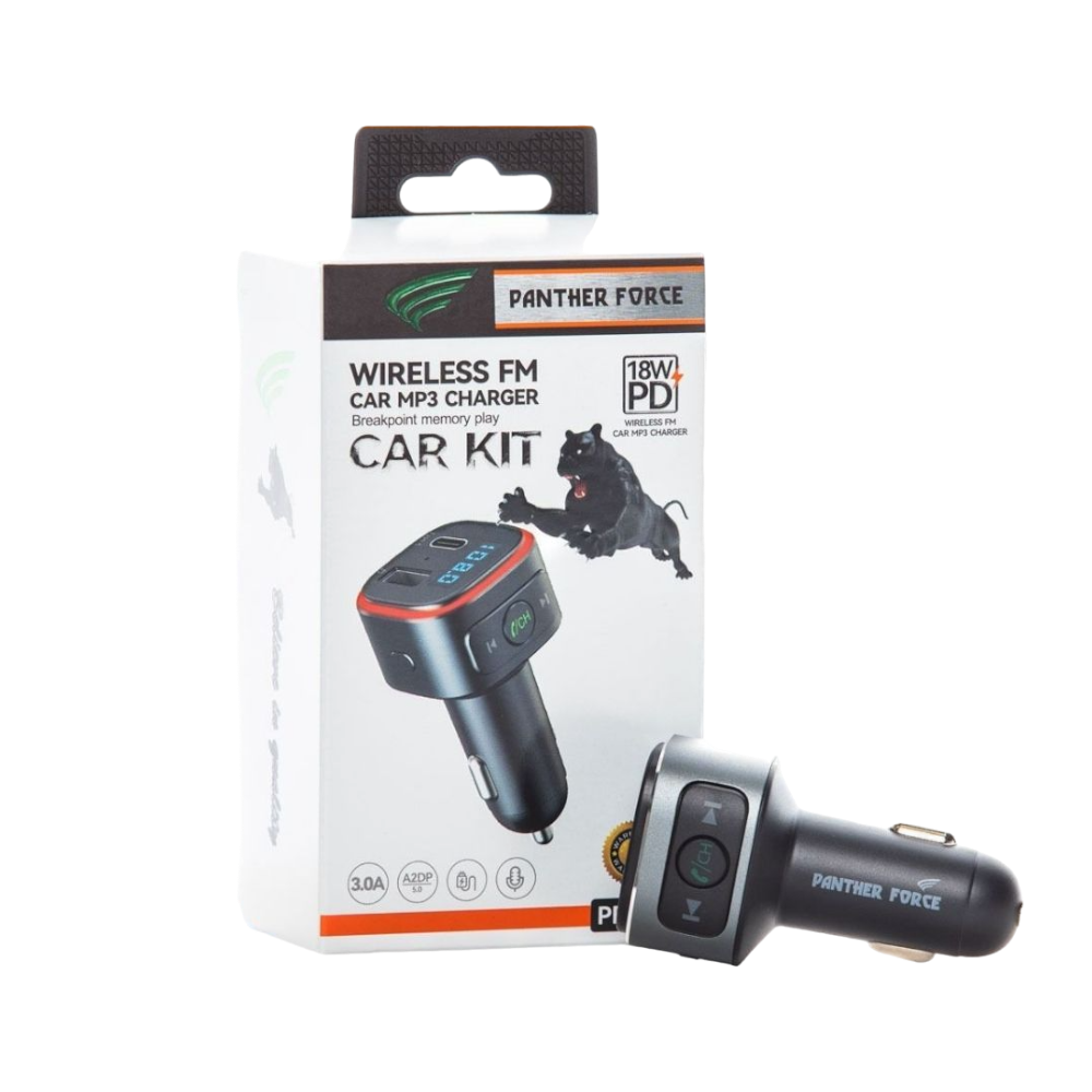 Panther Force 18W Wireless Fm Car Kit With Type-C Car Charger (Multi Light) - PF48